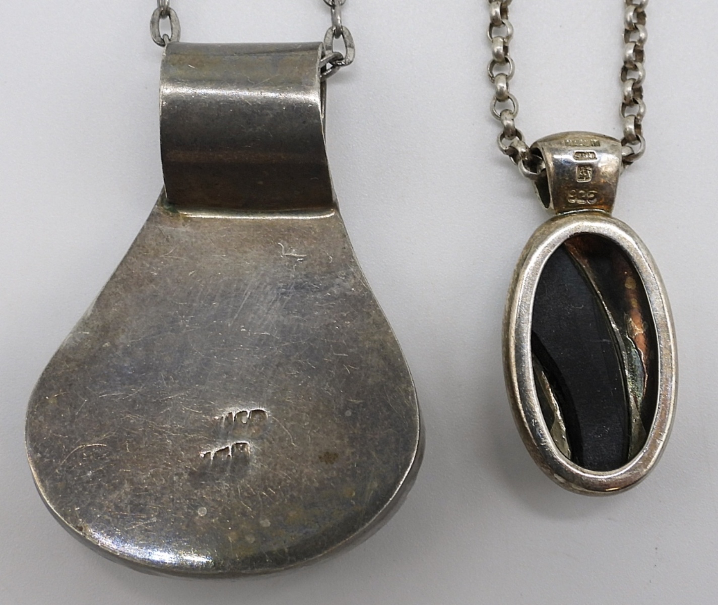 Two Sterling Necklaces with Black Onyx Gemstones