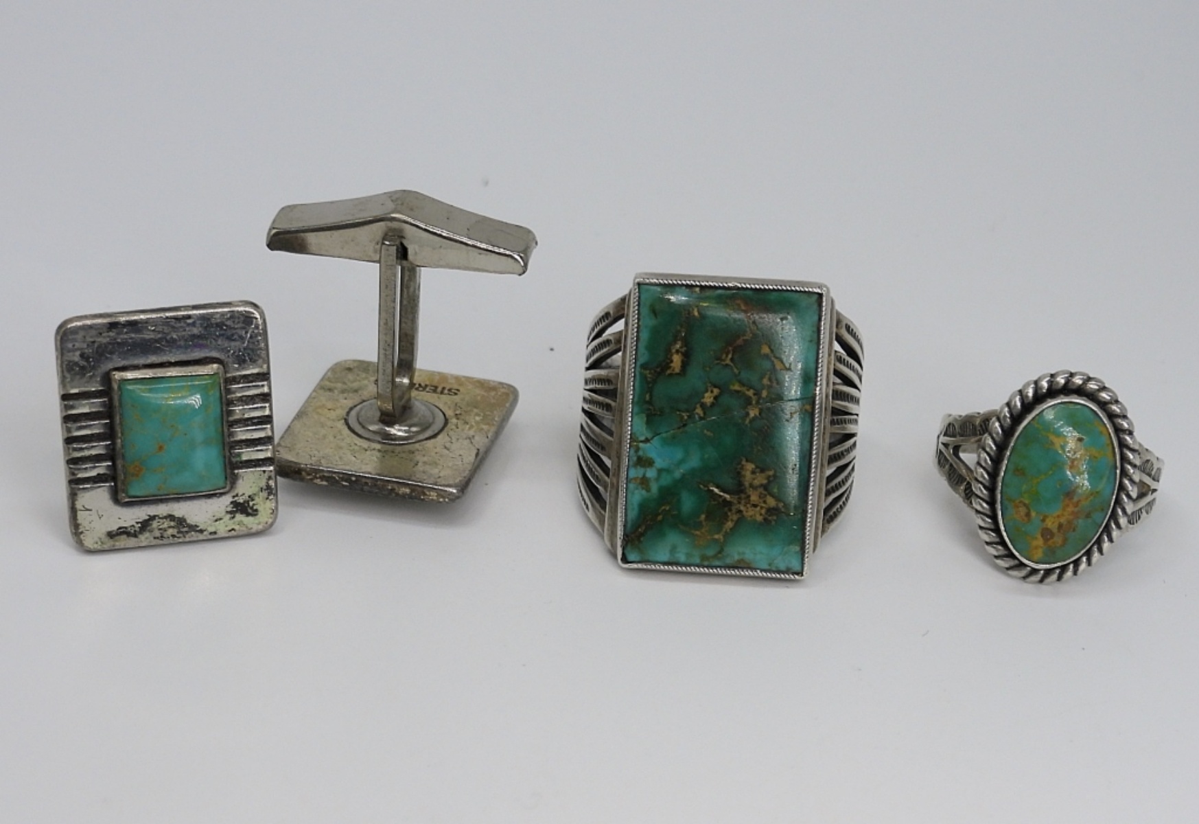 Vintage Turquoise Rings & Cufflinks in Sterling