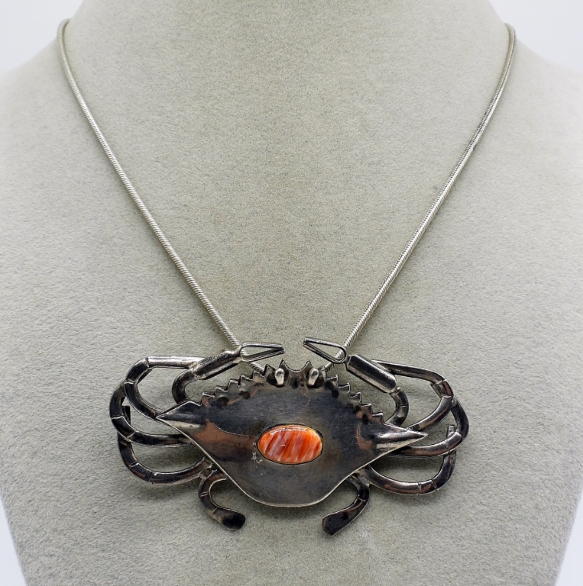 Sterling Crab Pendant, Spiny Oyster Shell Gemstone