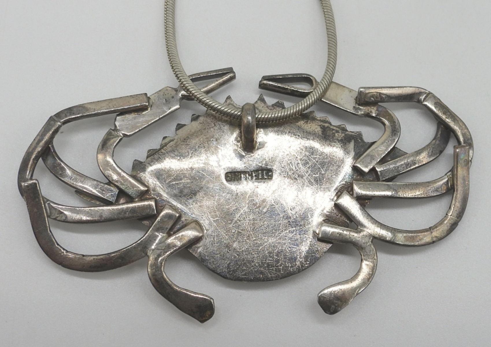 Sterling Crab Pendant, Spiny Oyster Shell Gemstone