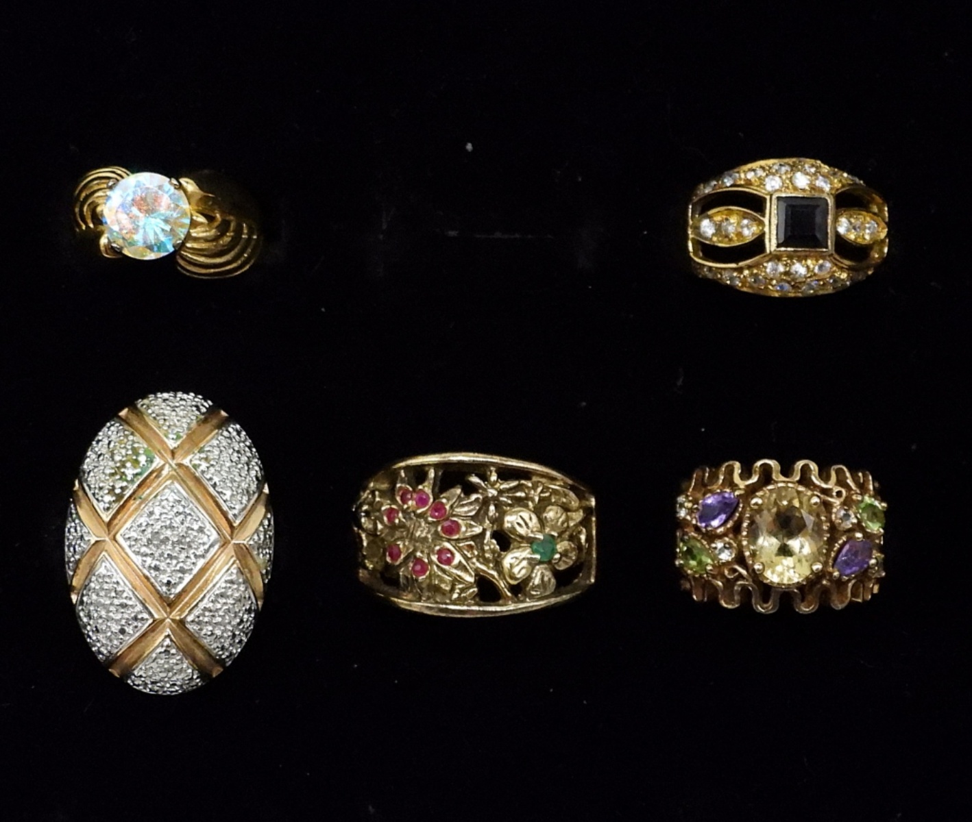 5 Gold Tone Sterling Gemstone Fashion Rings