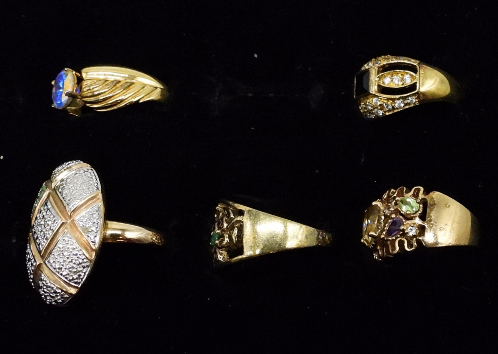 5 Gold Tone Sterling Gemstone Fashion Rings