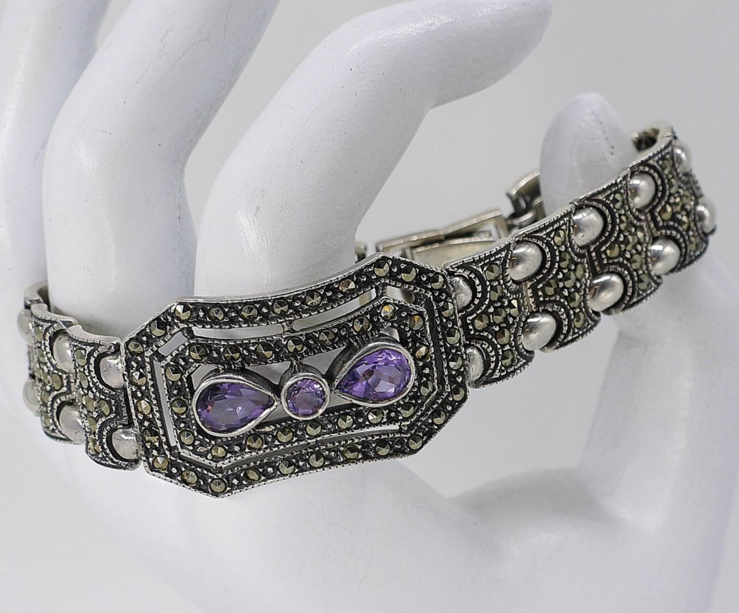 Vintage Sterling Amethyst & Marcasite Bracelet