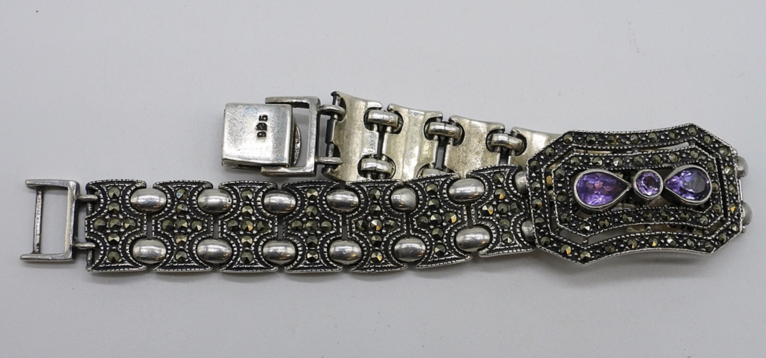 Vintage Sterling Amethyst & Marcasite Bracelet