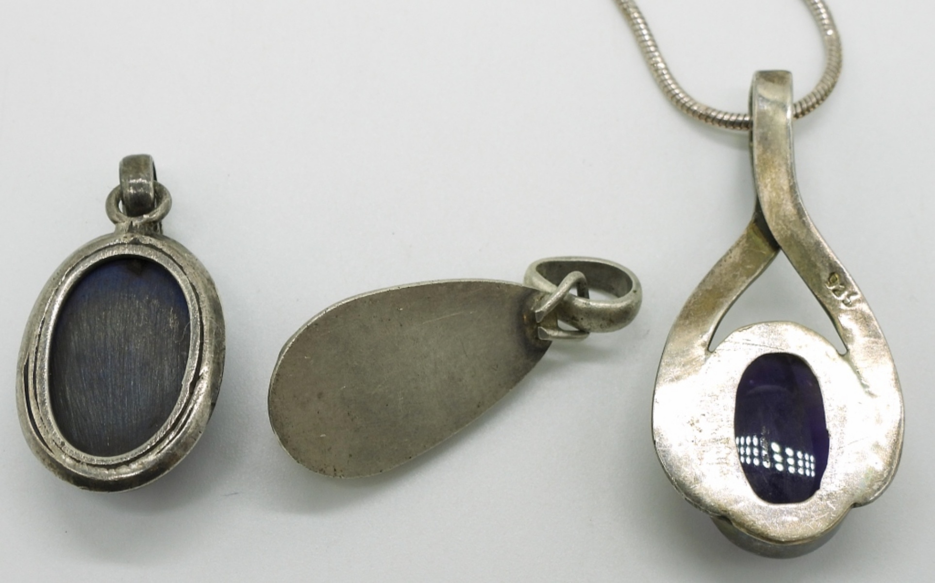 Three Vintage 925 Gemstone Pendants, One Chain