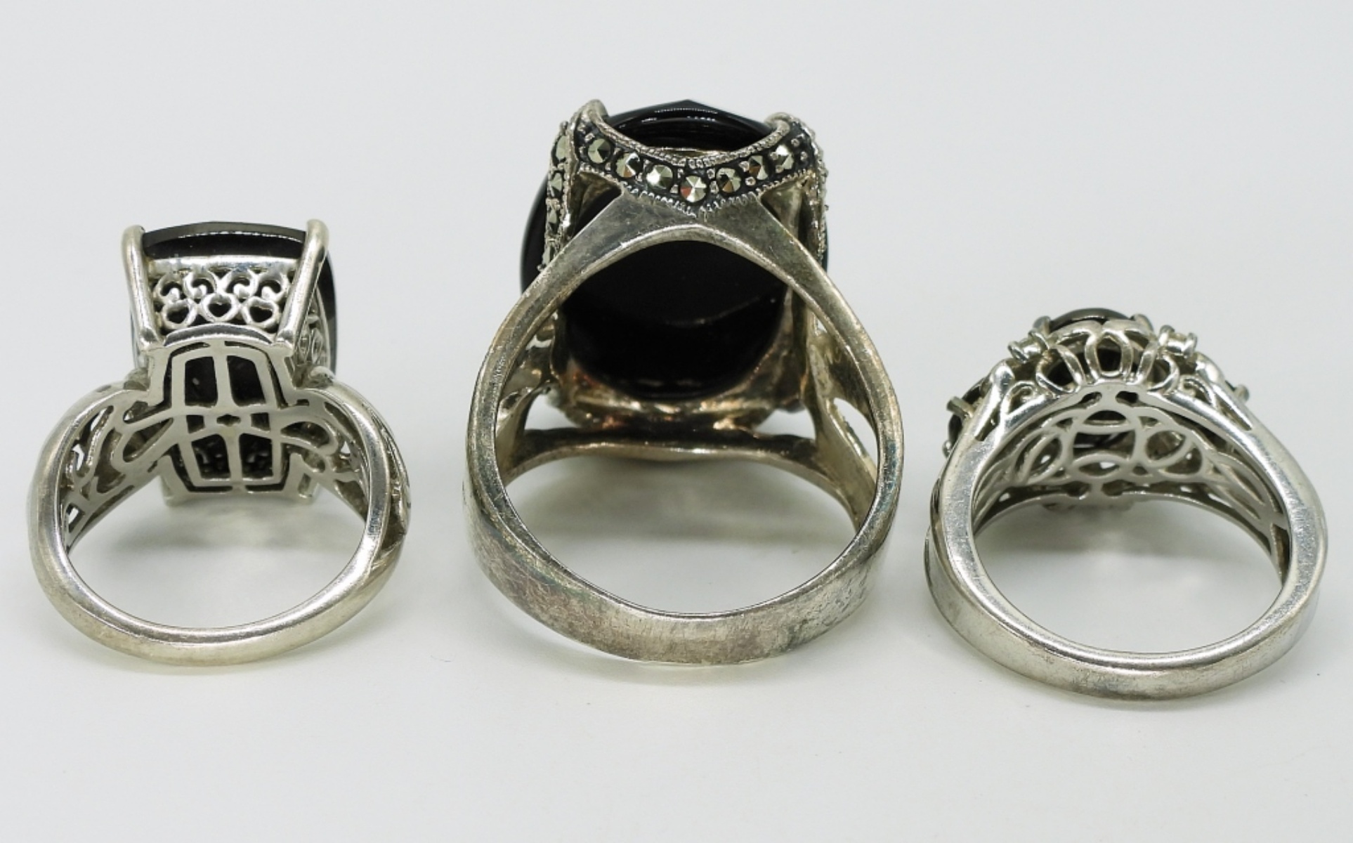 Five Sterling Black Gemstone Fashion Rings