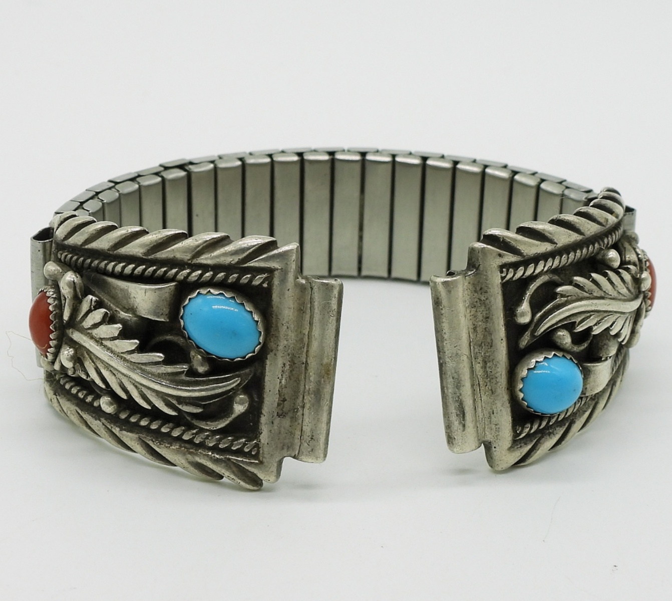 Vintage 925 Turquoise & Coral Watch Ends
