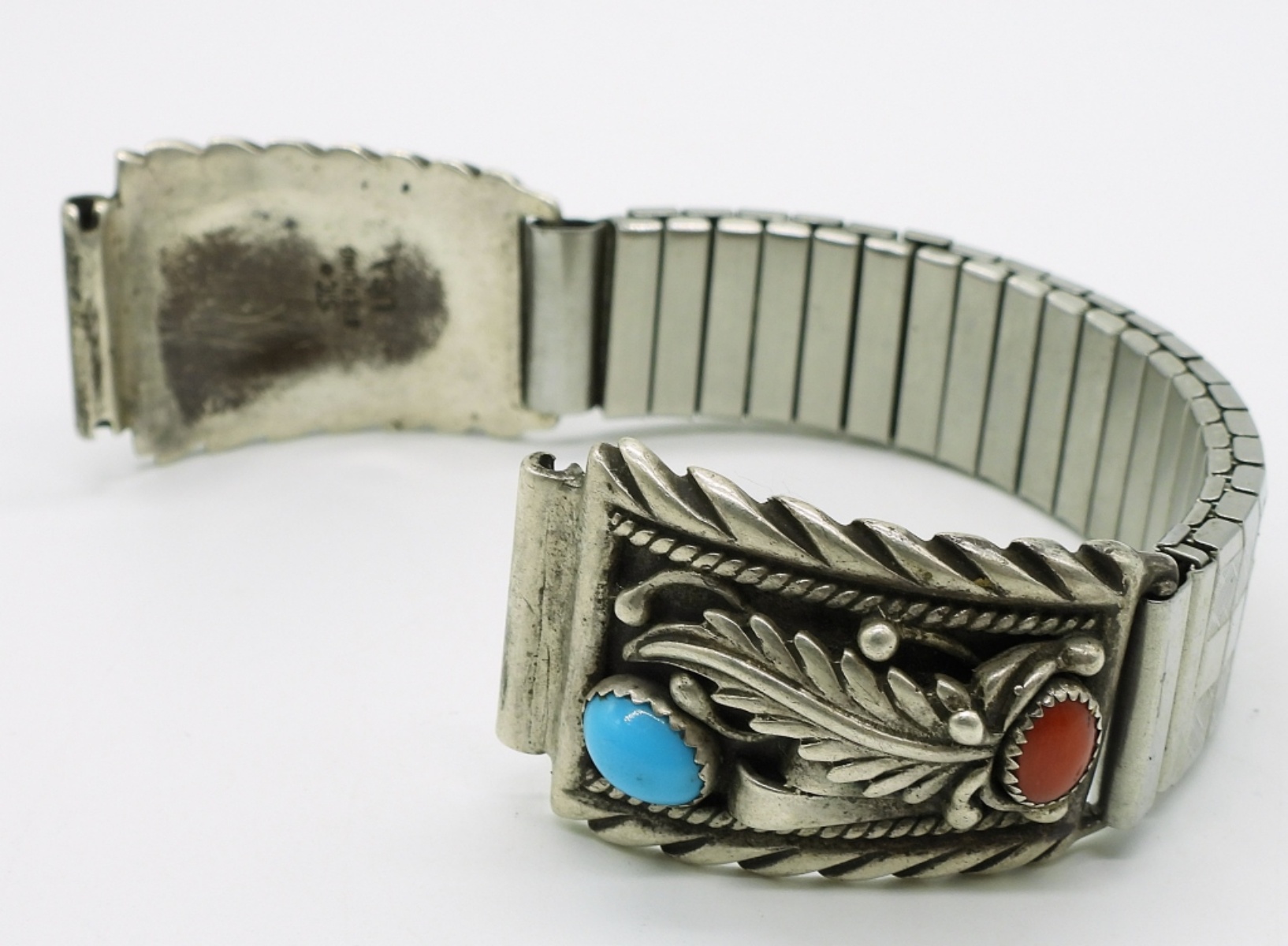 Vintage 925 Turquoise & Coral Watch Ends