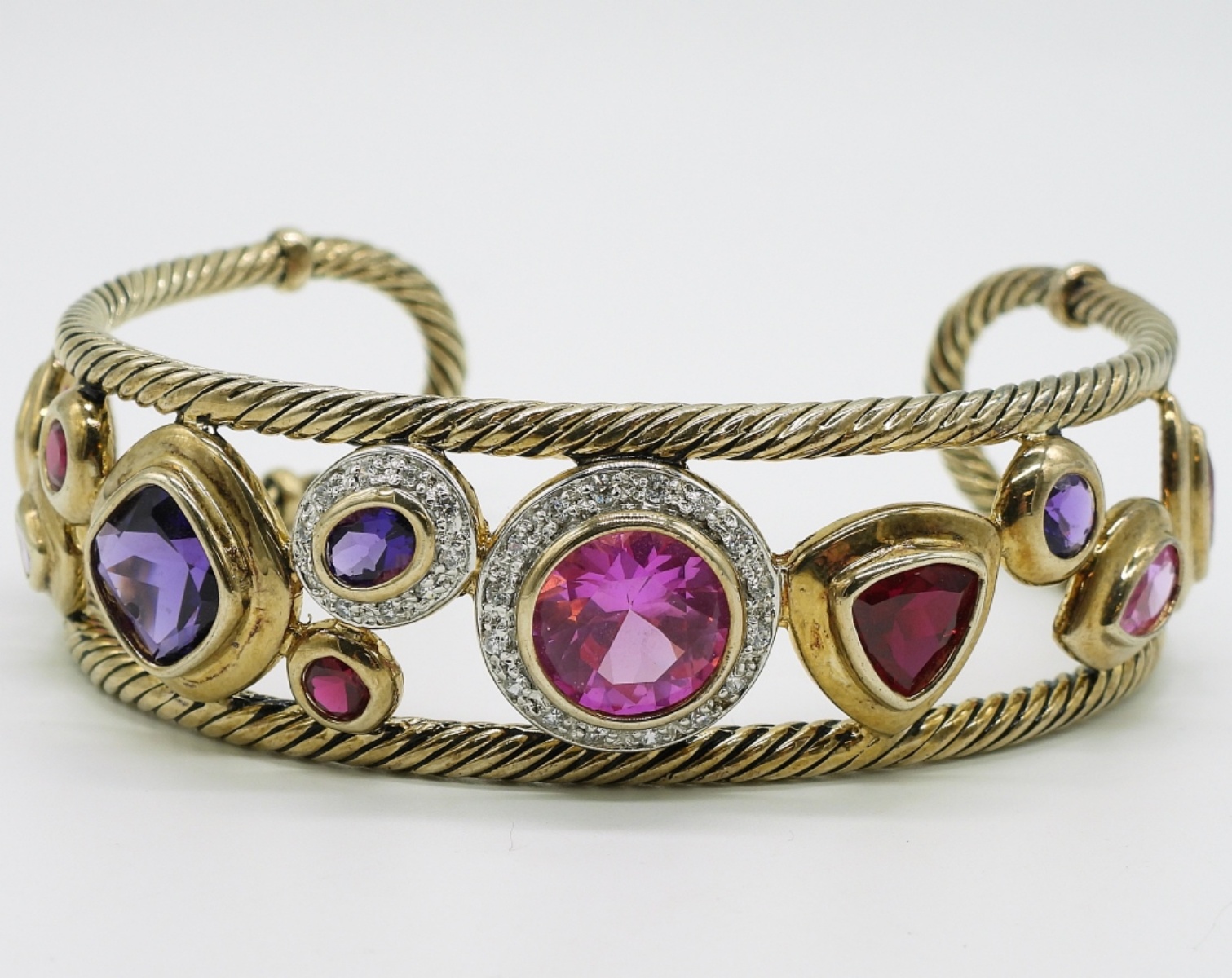 Gold Tone Sterling Multi Gemstone Cuff Bracelet