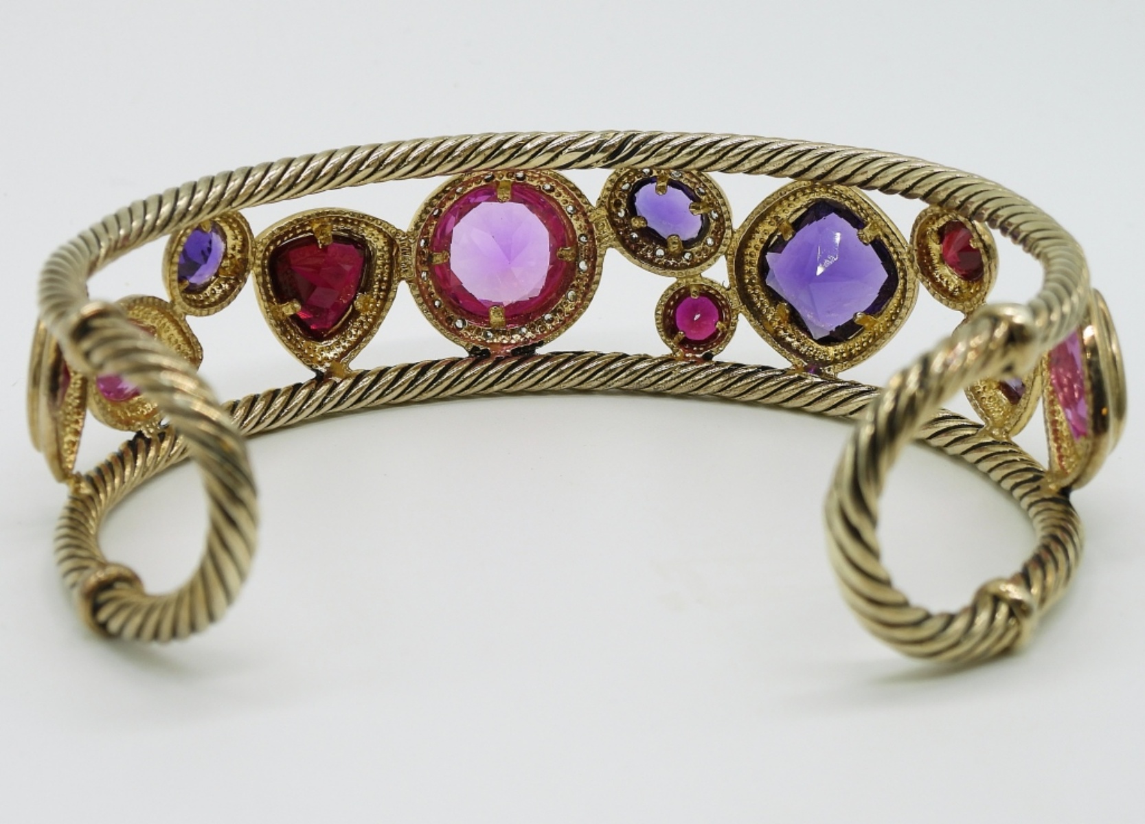 Gold Tone Sterling Multi Gemstone Cuff Bracelet