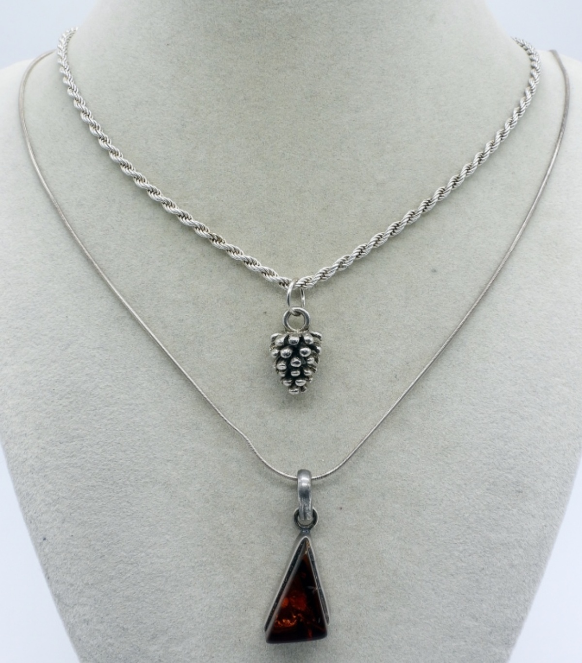 Dark Amber Pendant & Pinecone Necklace