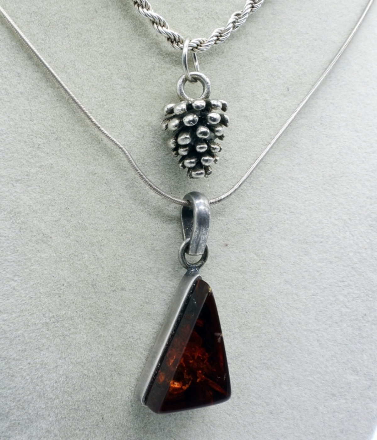Dark Amber Pendant & Pinecone Necklace