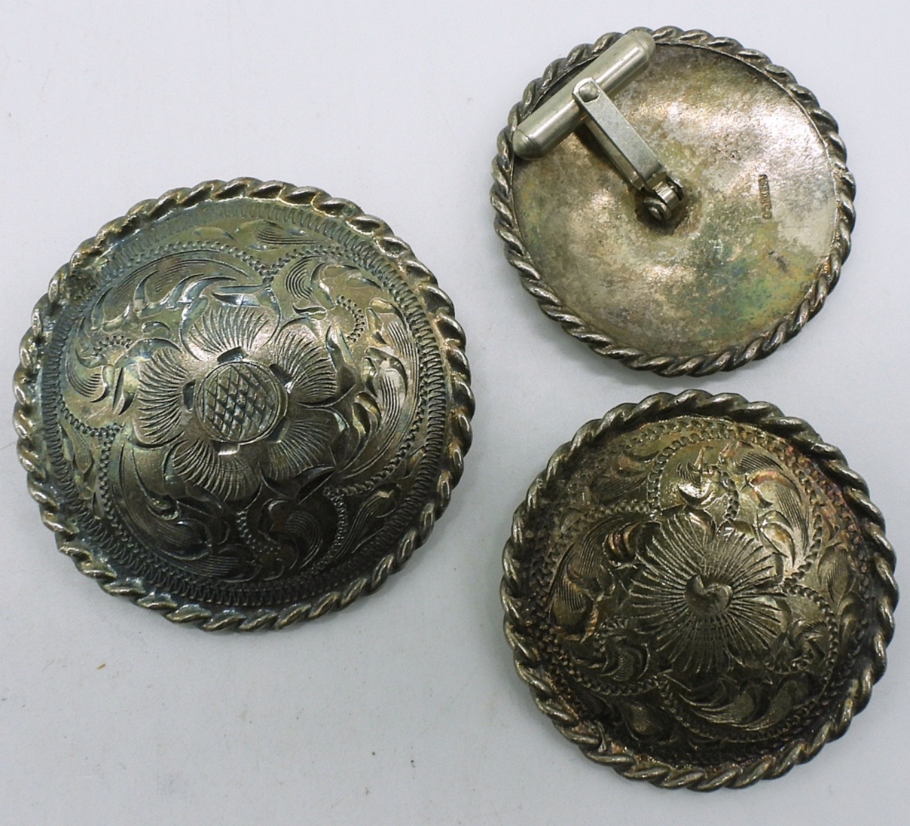 Vintage Sterling Cuff Links & Brooch