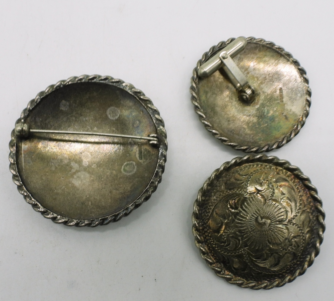 Vintage Sterling Cuff Links & Brooch