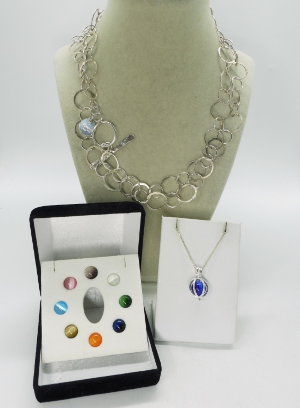 Colorful Cats Eye Necklace & More 925