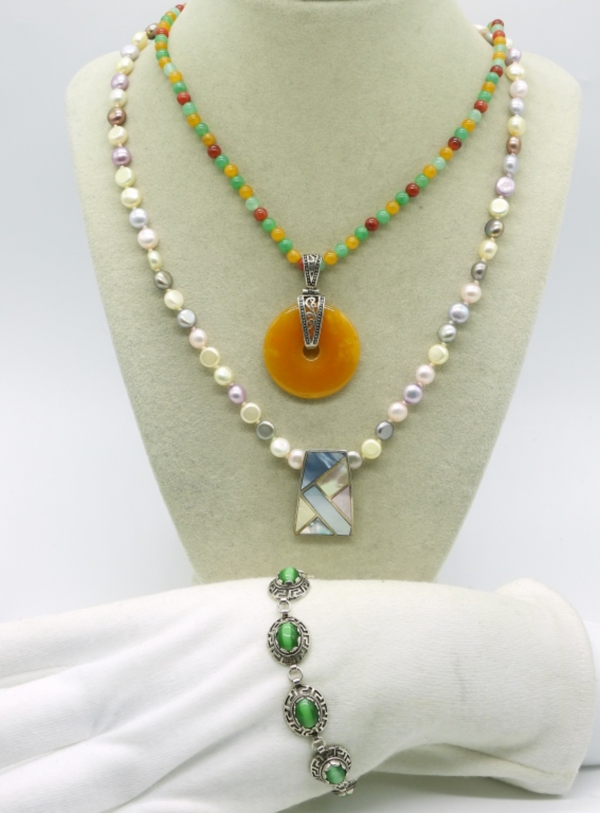 Green Cats Eye 925 Bracelet & Necklaces