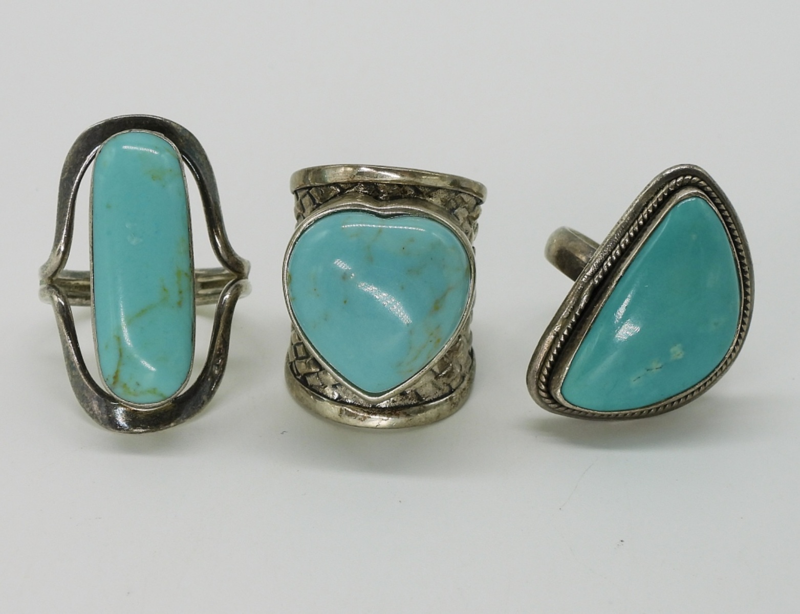 Three Sterling Turquoise Fashion Rings