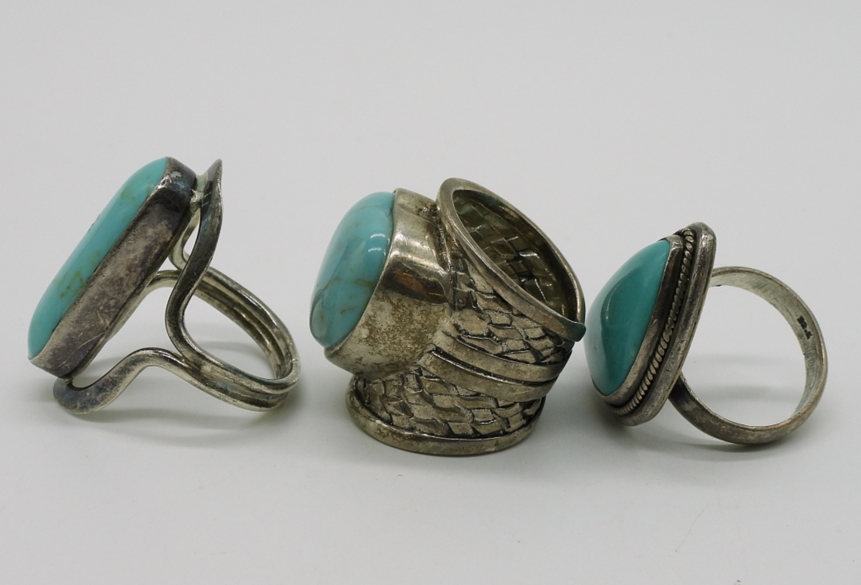 Three Sterling Turquoise Fashion Rings