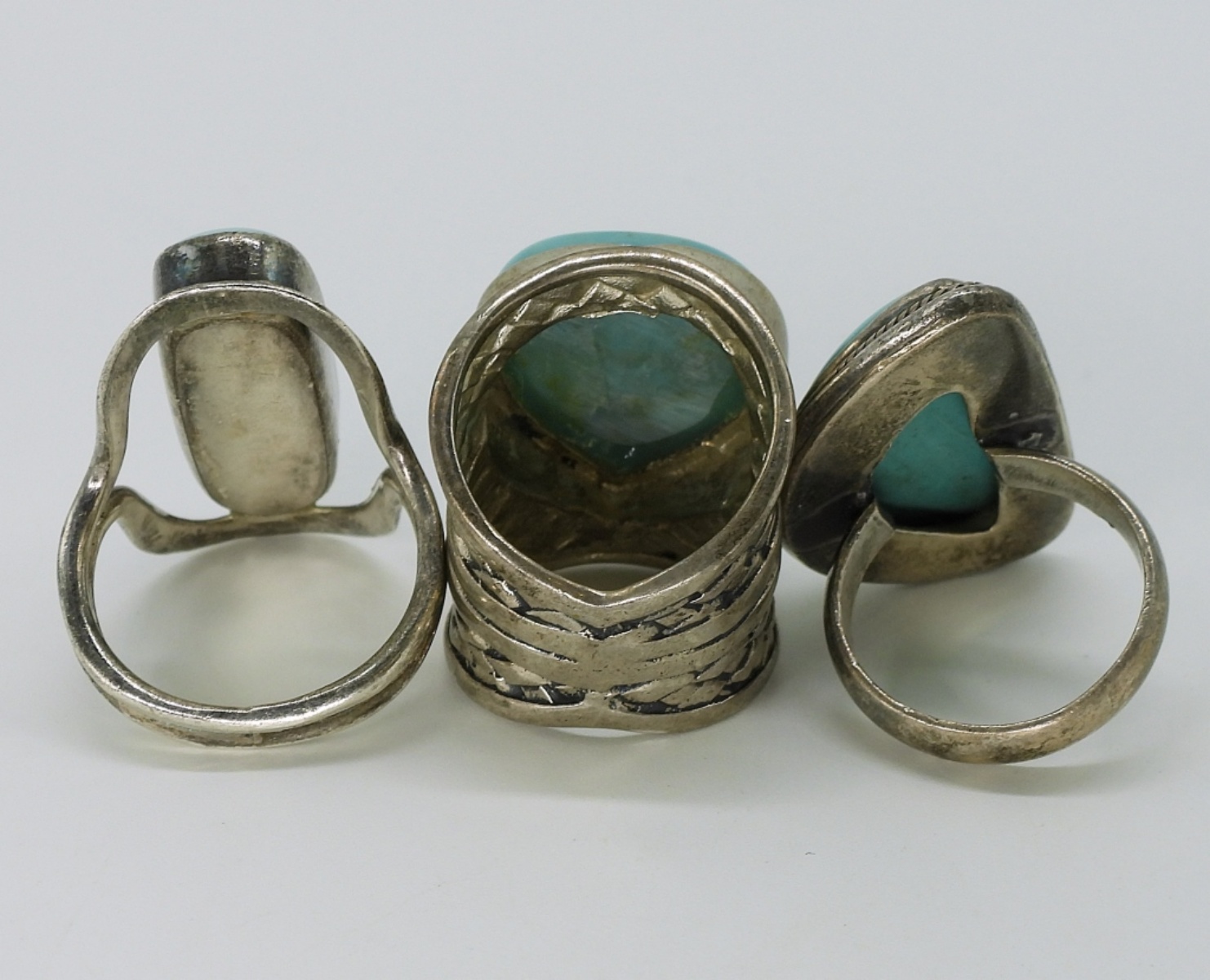 Three Sterling Turquoise Fashion Rings