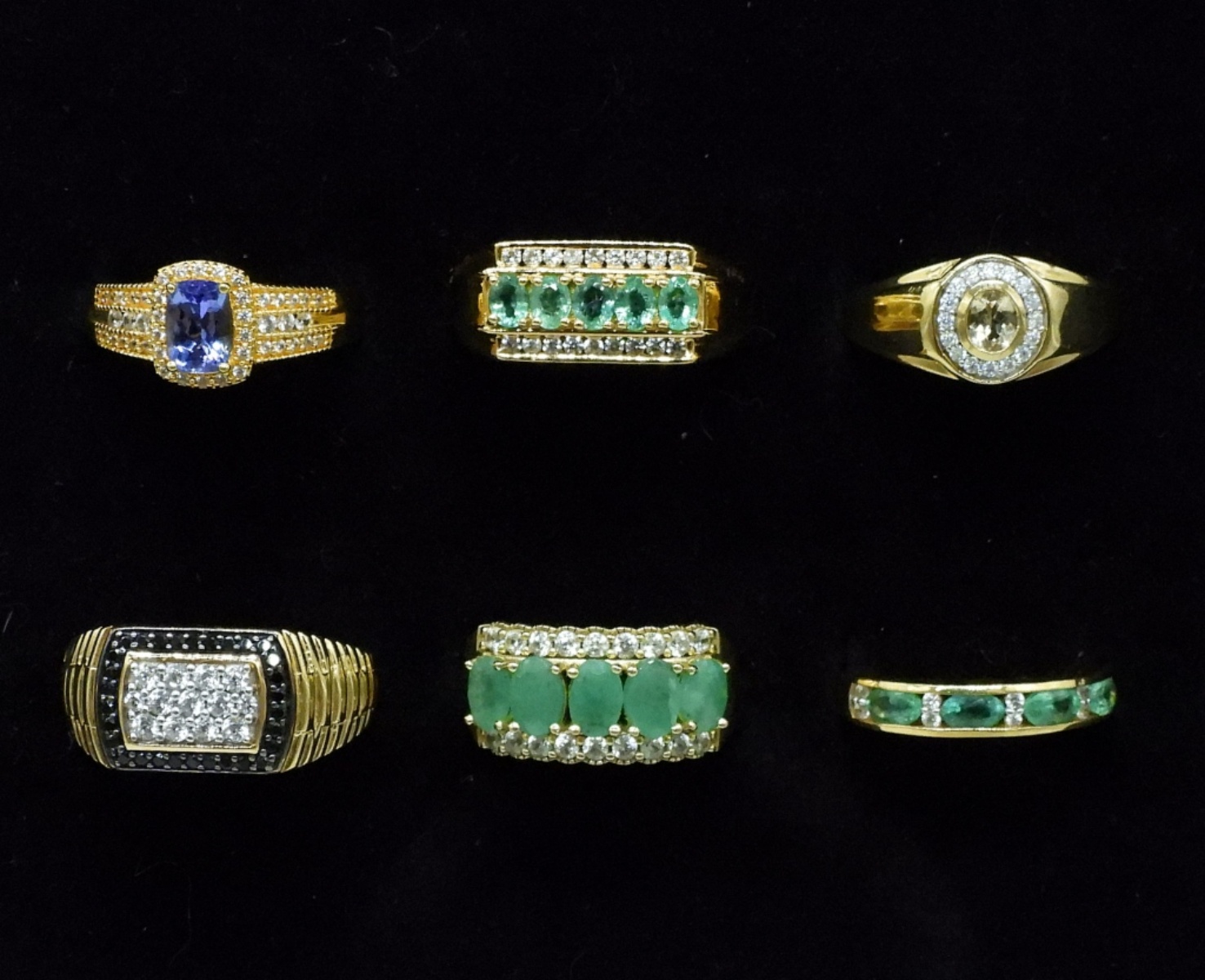 6 Gold Tone Sterling Gemstone Rings