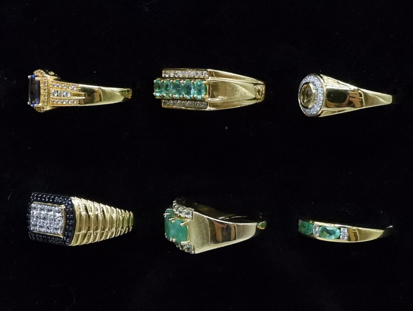 6 Gold Tone Sterling Gemstone Rings