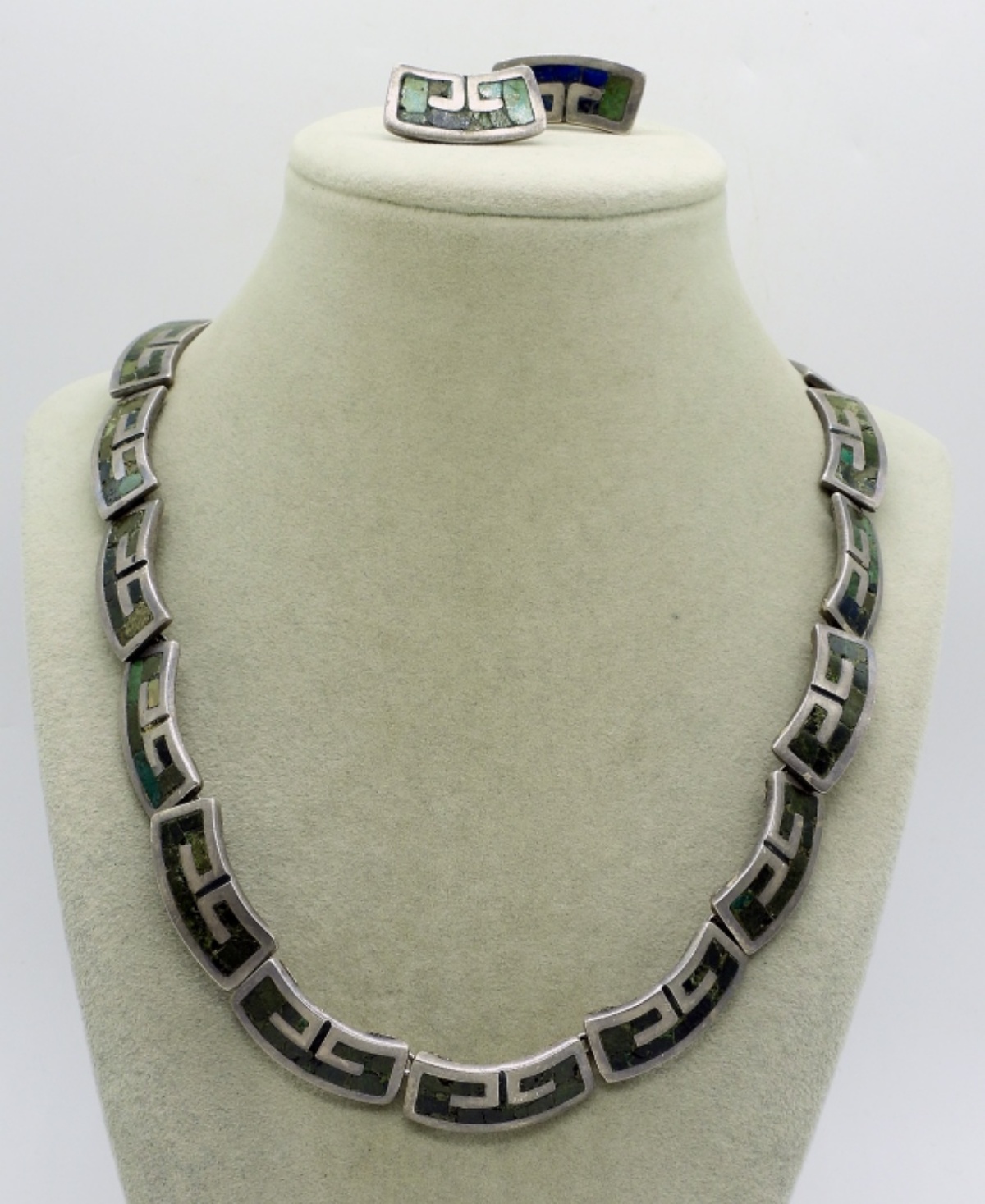 Mosaic Azteca Mexico 925 Inlaid Necklace & Earring