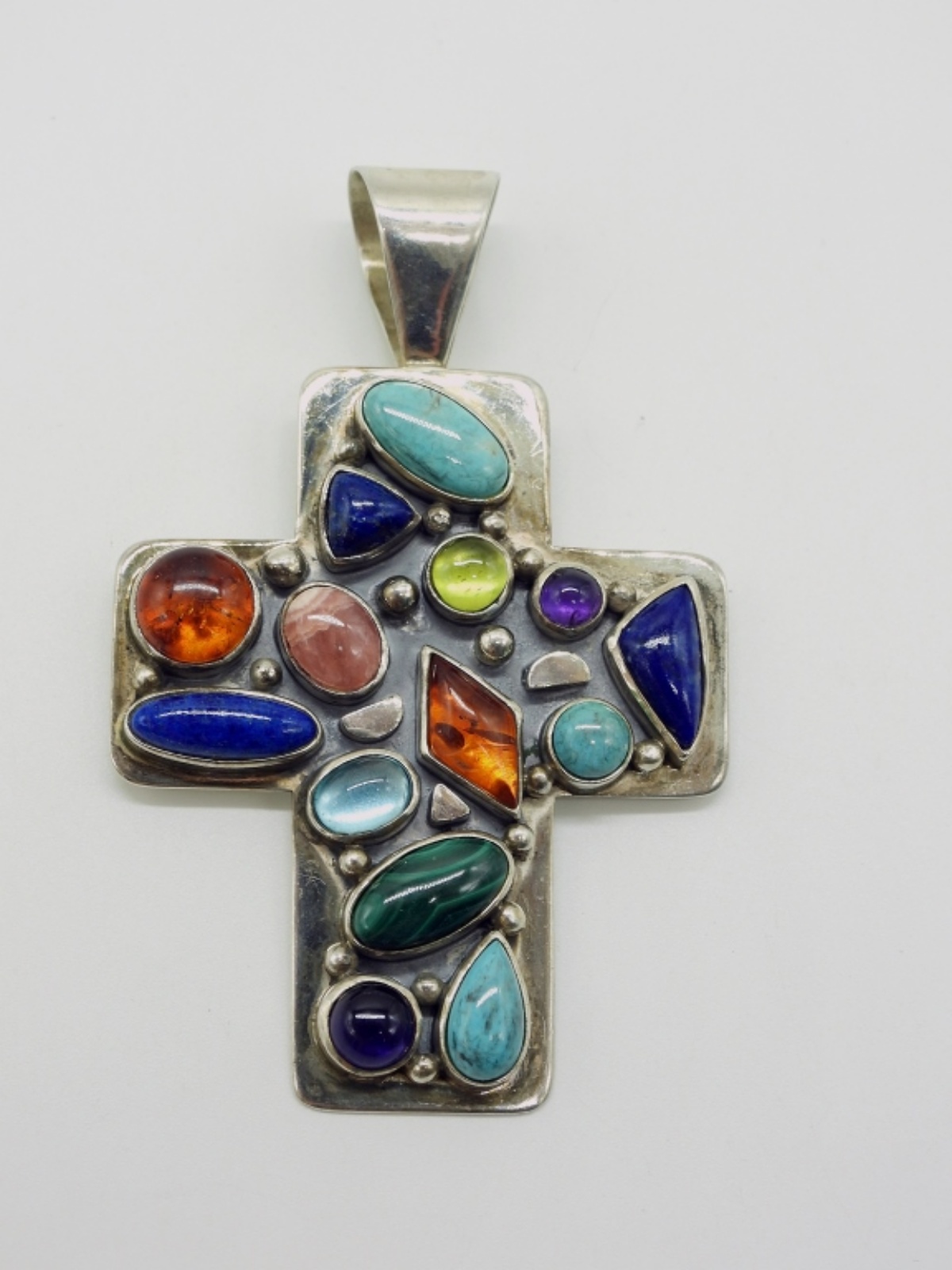 Sterling Multi Gemstone Cross Pendant