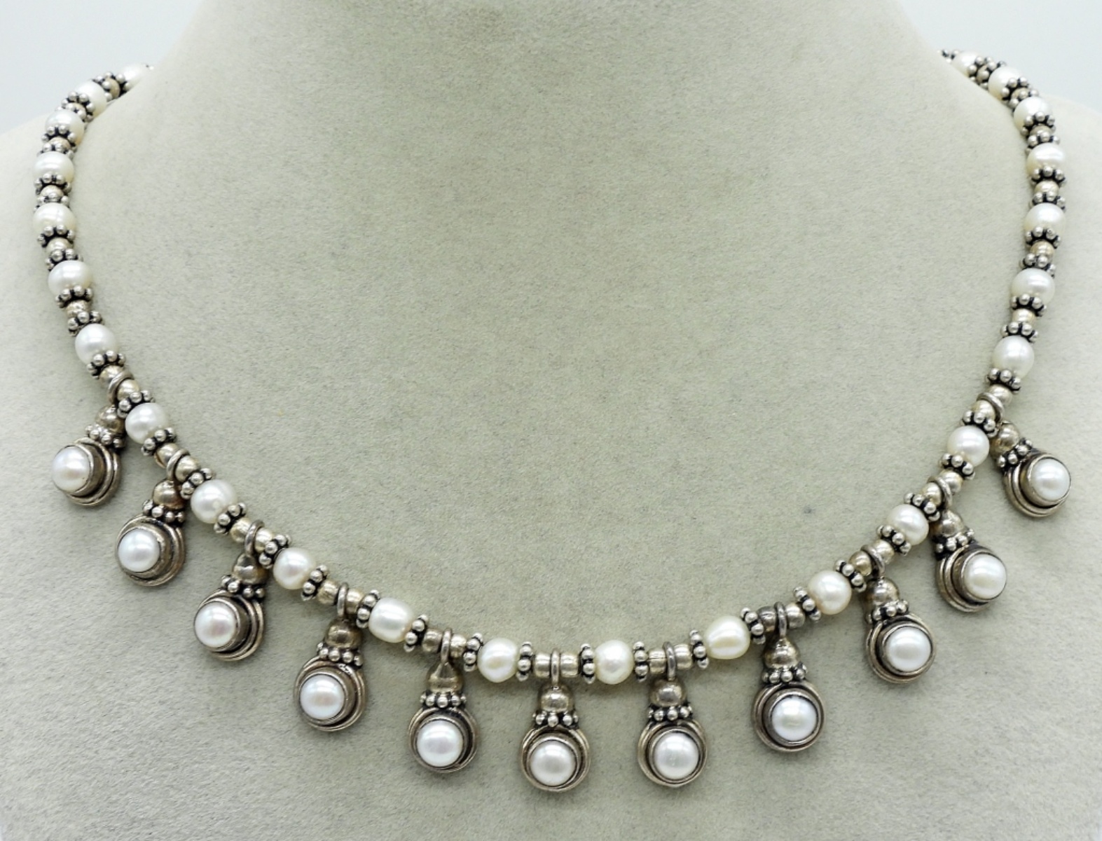 Beaded Sterling & Pearl Necklace