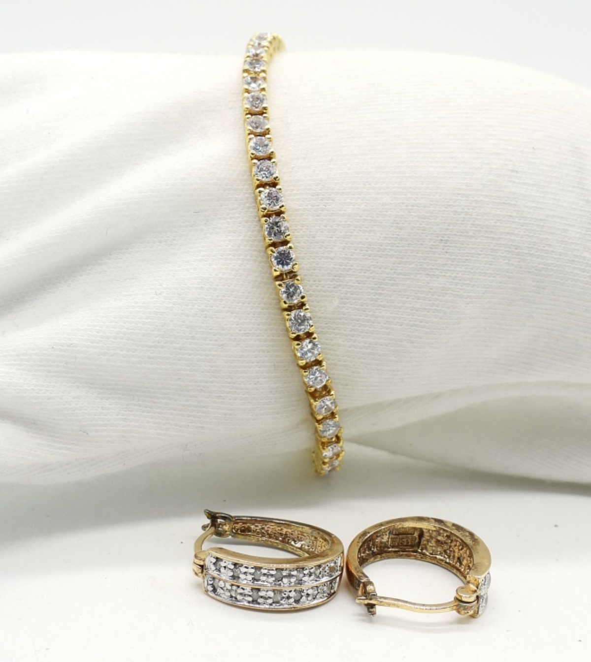 Gold Tone Sterling Simulated Diamond
