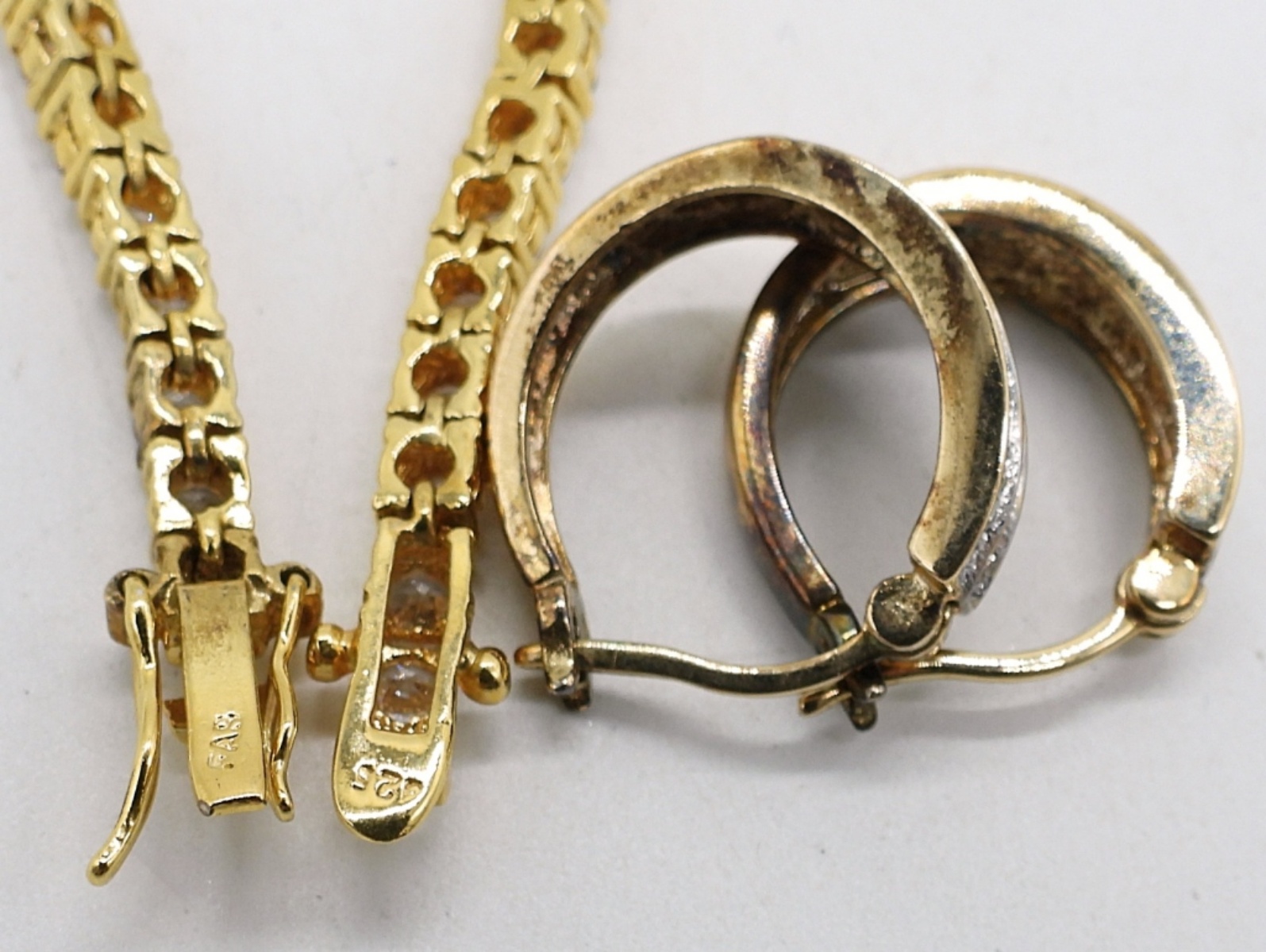 Gold Tone Sterling Simulated Diamond
