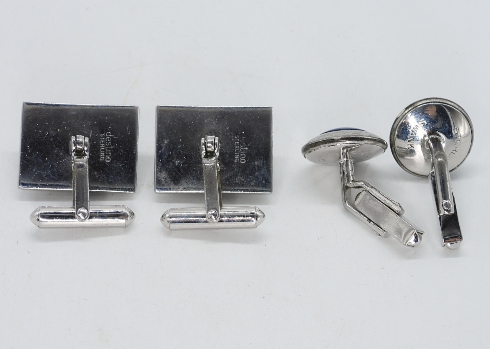 2 Pair of Vintage Sterling Gemstone Cufflinks