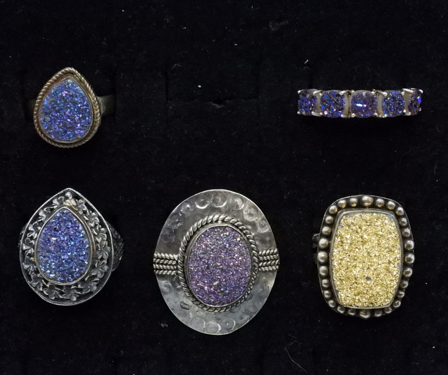 5 Sterling Colored Druzy Fashion Rings
