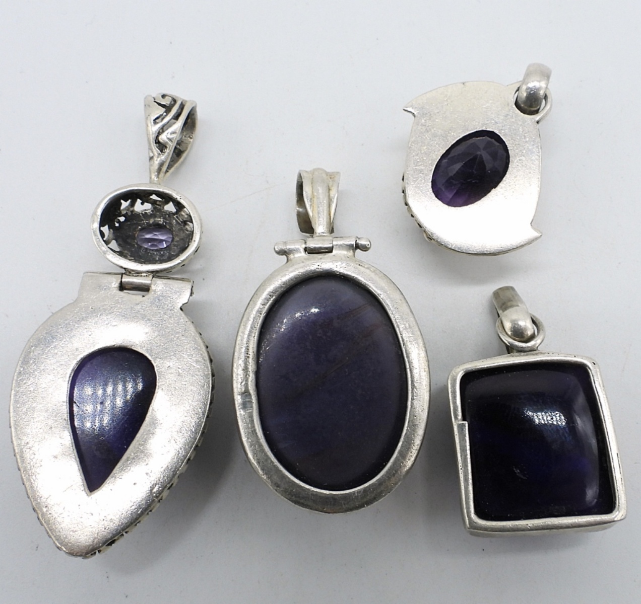 4 Sterling Amethyst Pendants