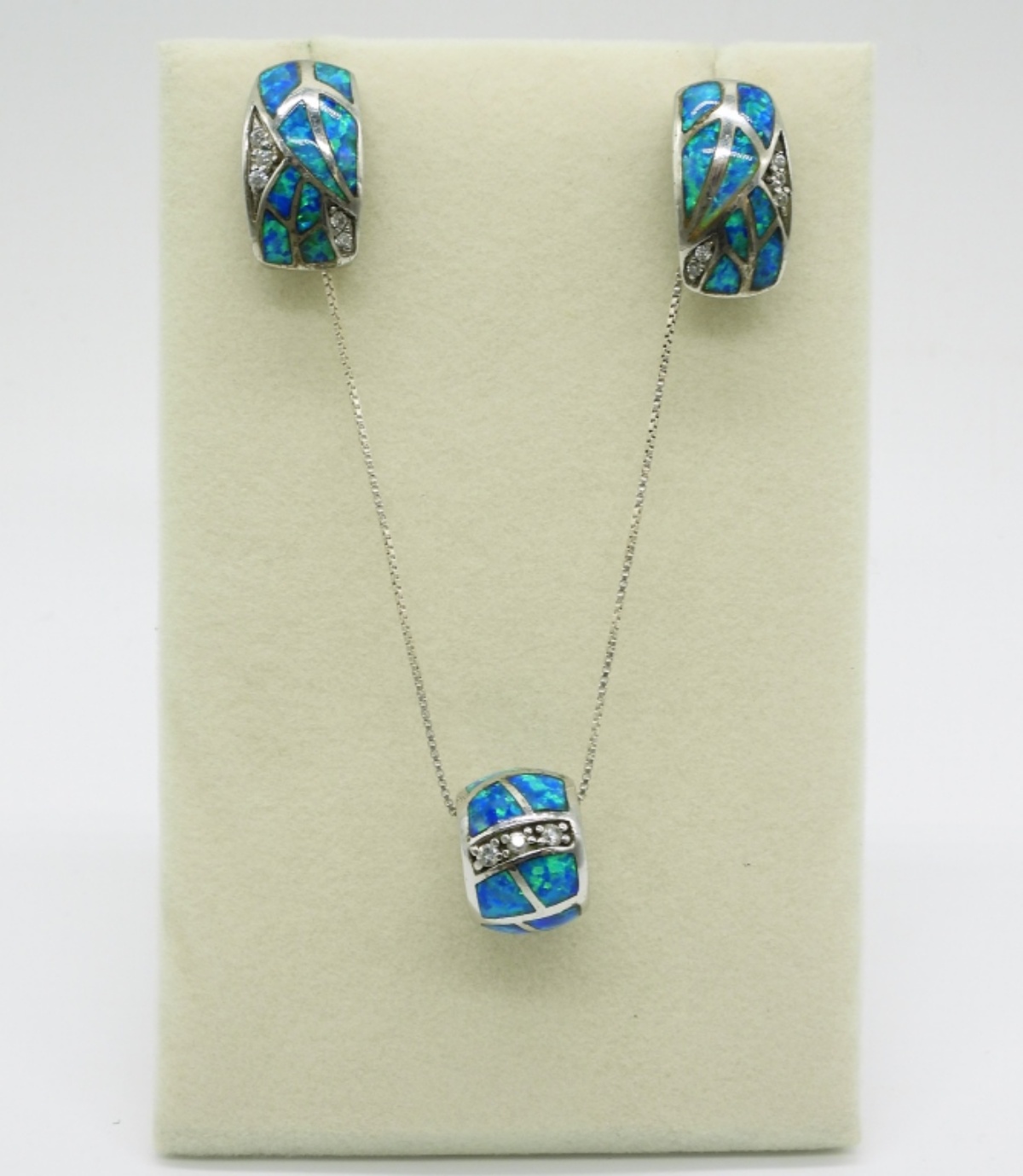 Opal Bead Pendant & Matching Earrings