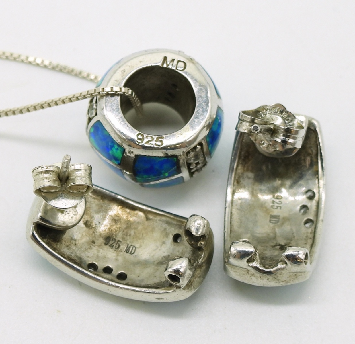 Opal Bead Pendant & Matching Earrings