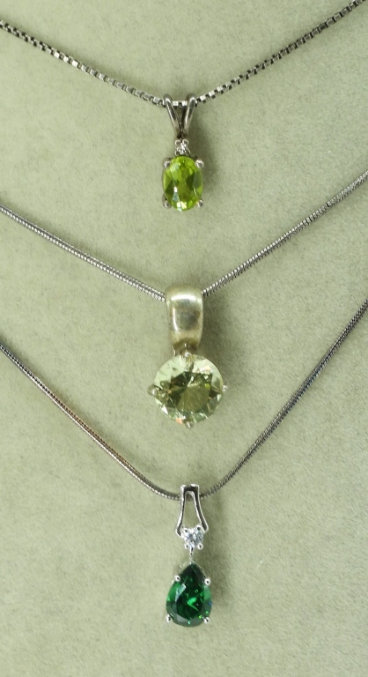 3 Sterling Green Gemstone Pendant Necklaces