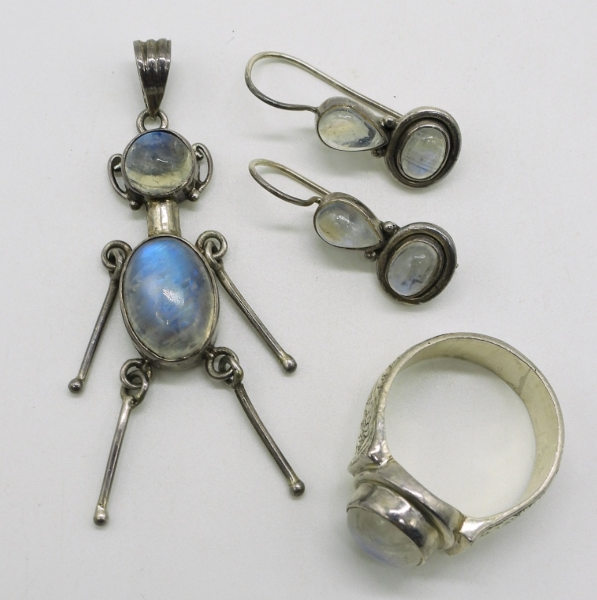 Moonstone Sterling Pendant, Ring & Earrings