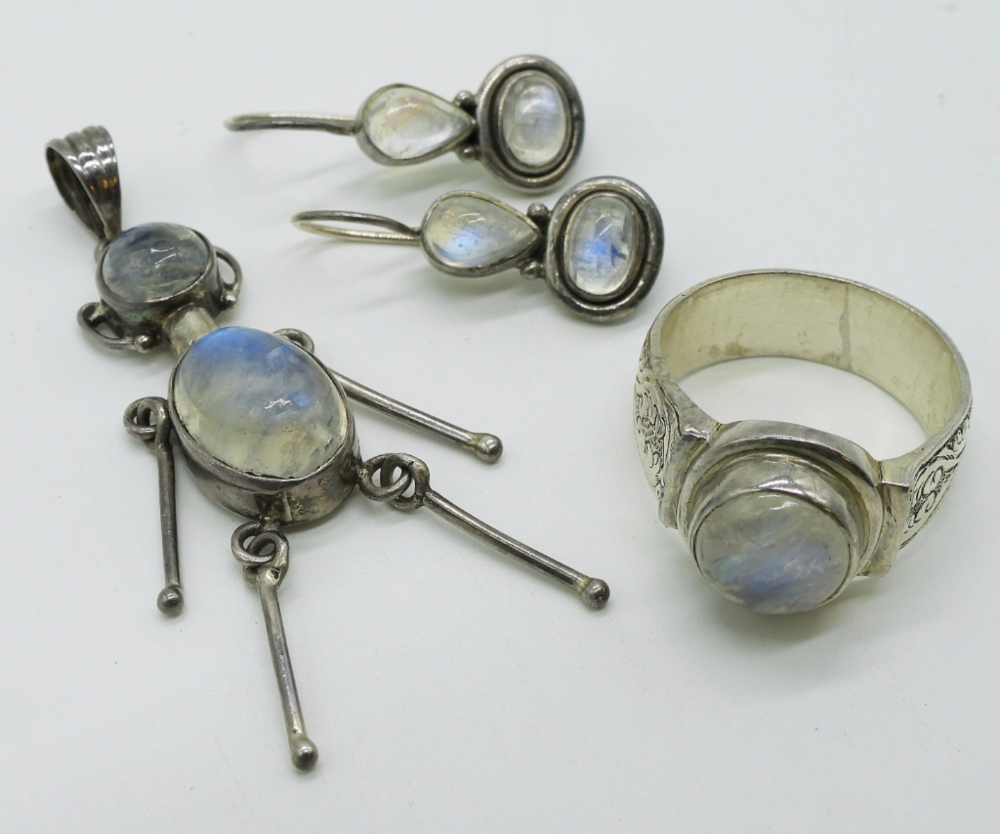 Moonstone Sterling Pendant, Ring & Earrings