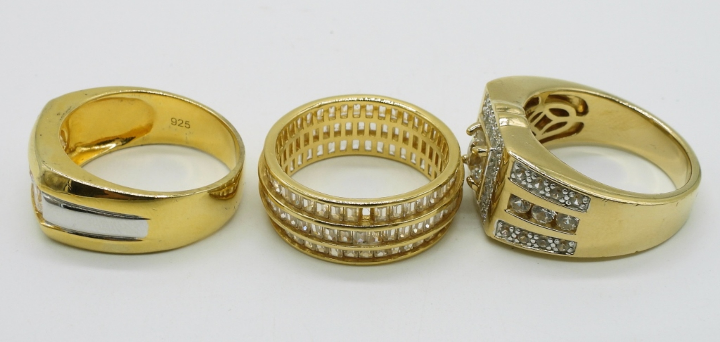 Four Gold Tone Sterling Rings