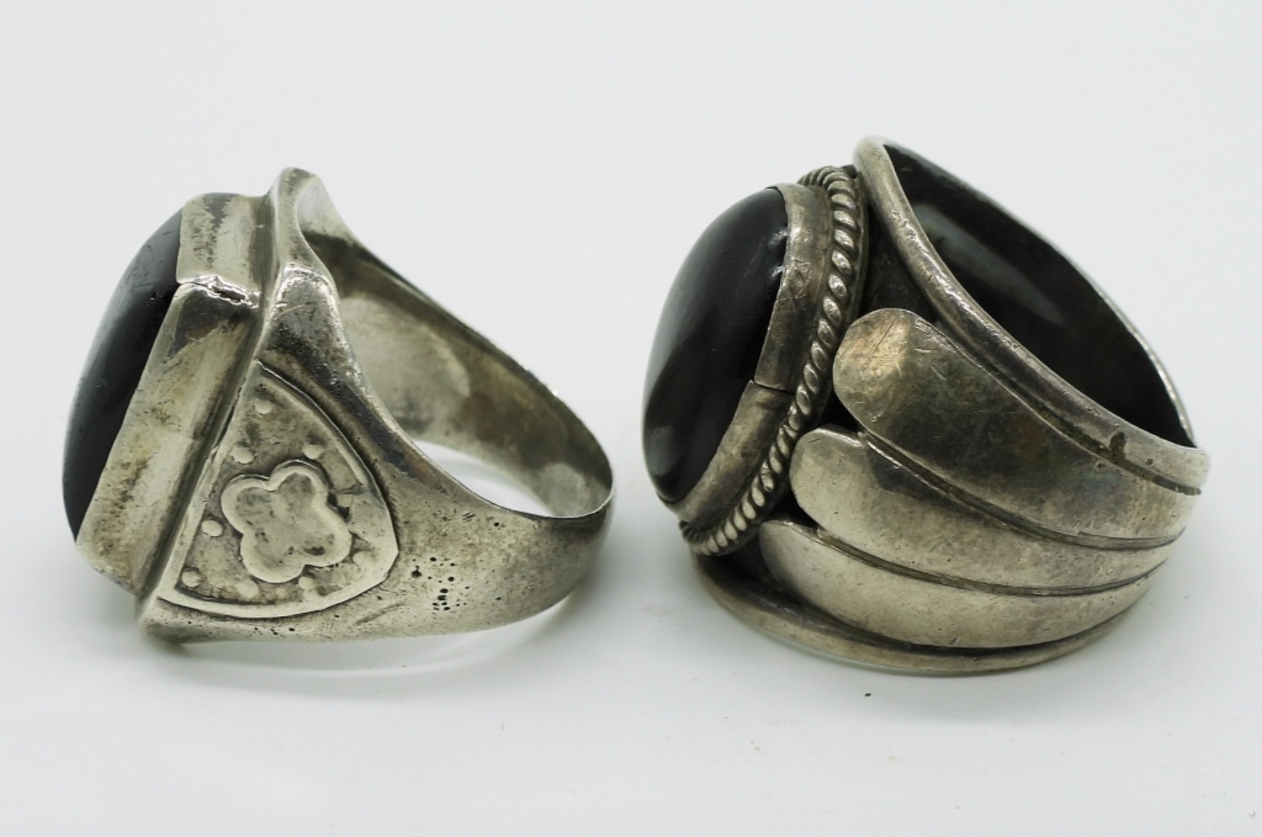 Two Vintage Sterling Black Onyx Rings