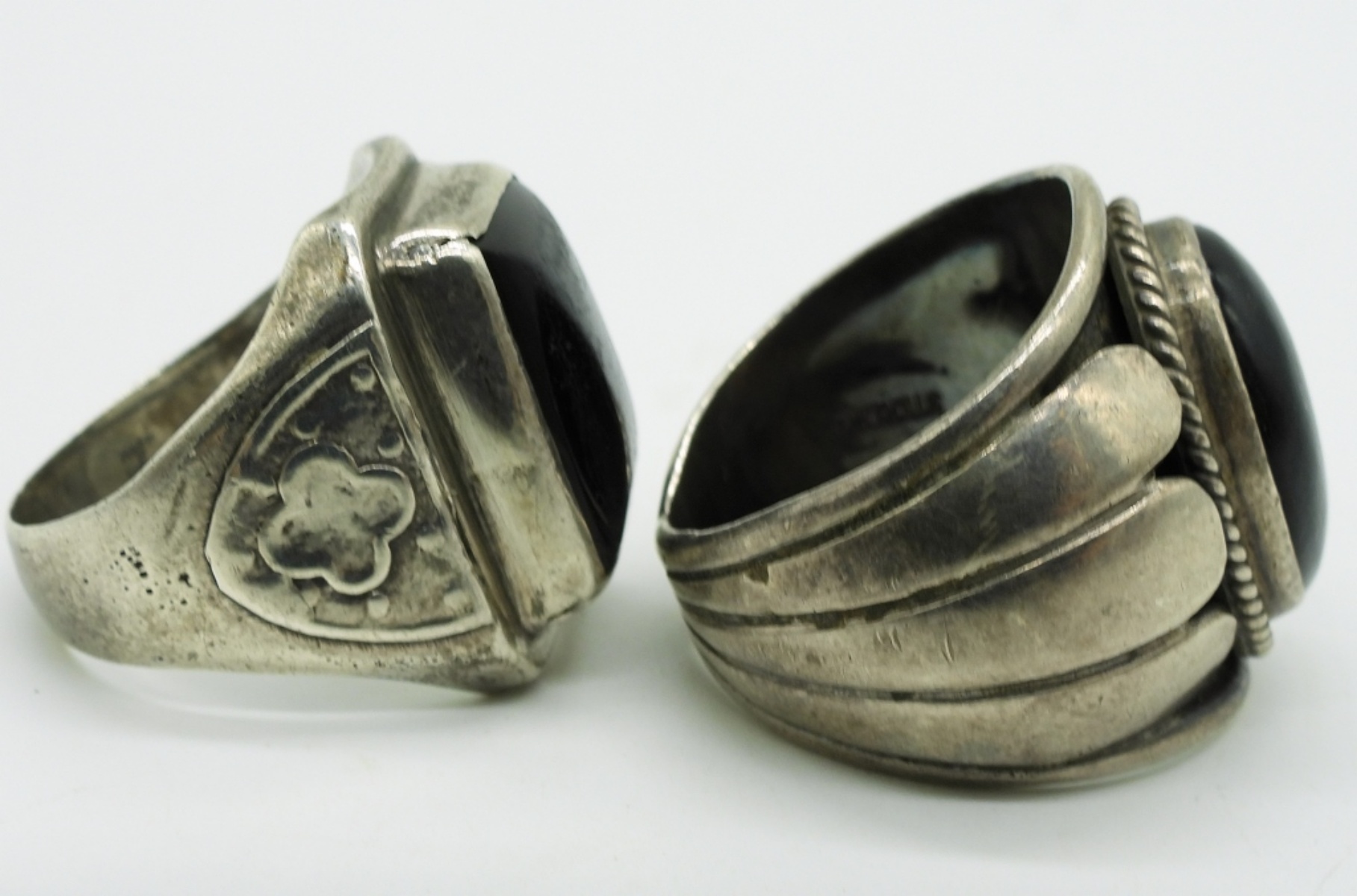 Two Vintage Sterling Black Onyx Rings