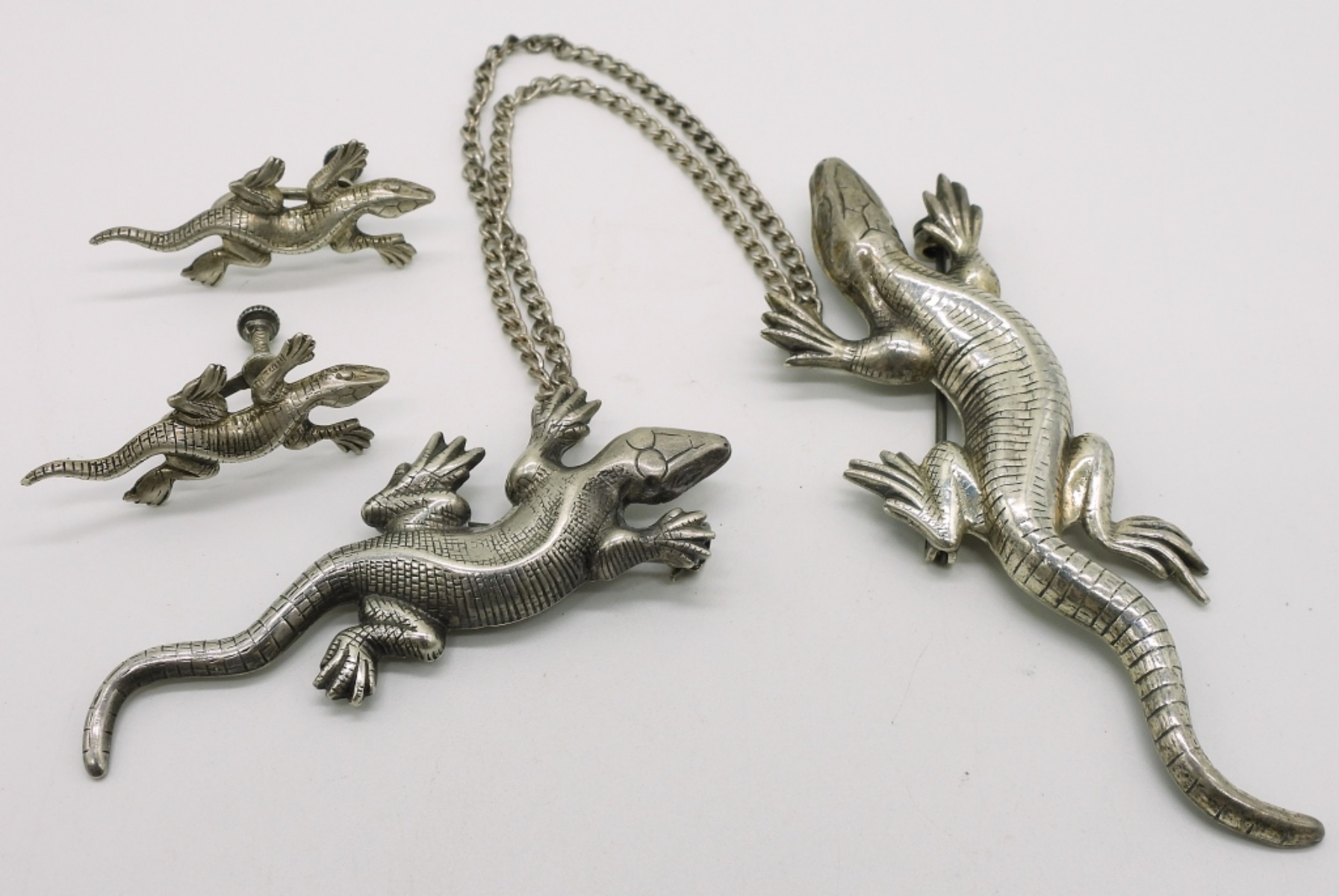 Lang Lizard Sterling Brooch & Screw Back Earrings