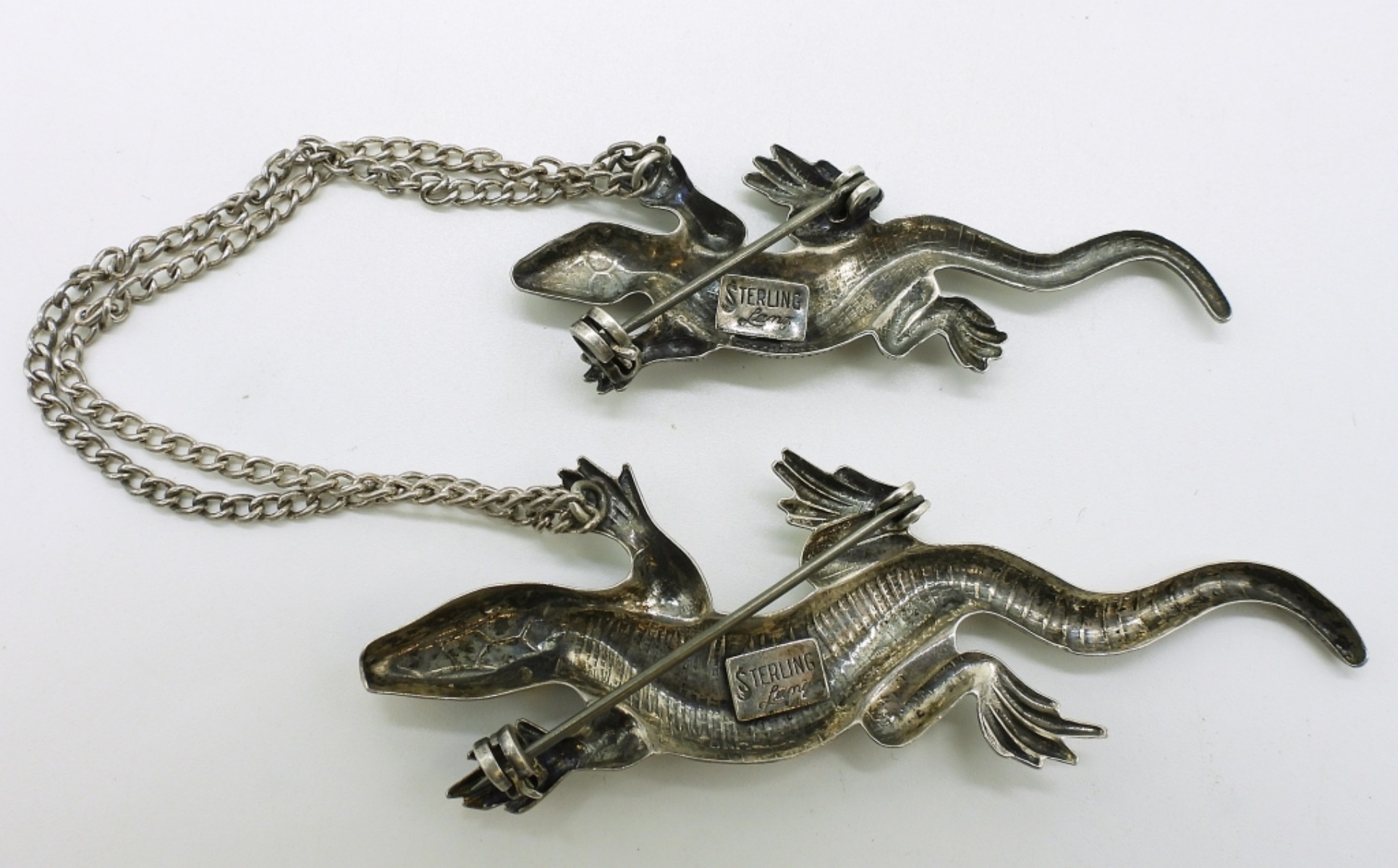 Lang Lizard Sterling Brooch & Screw Back Earrings
