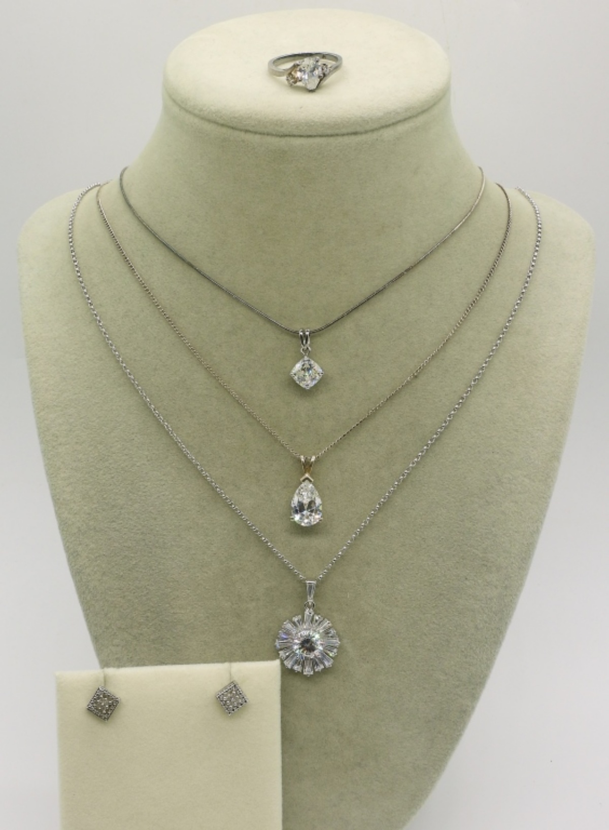 Simulated Diamond 925 Necklaces, Ring, Earrings