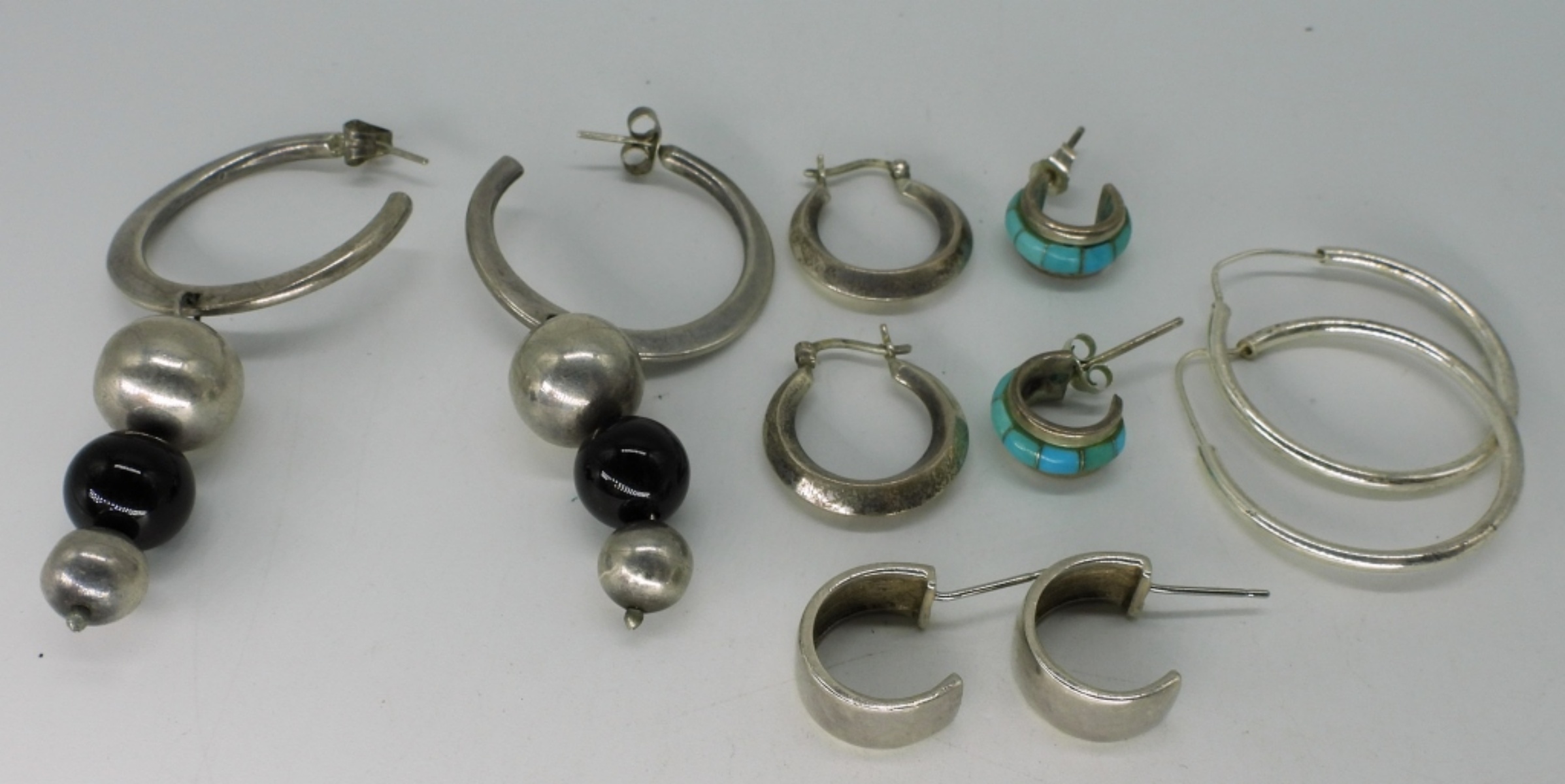 5 Pair Pierced Sterling Hoop Earrings