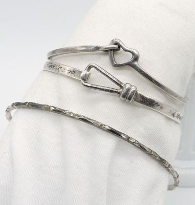 3 Sterling Bangle Fashion Bracelets. Three sterling bangle fashion bracelets. Bracelets measures 