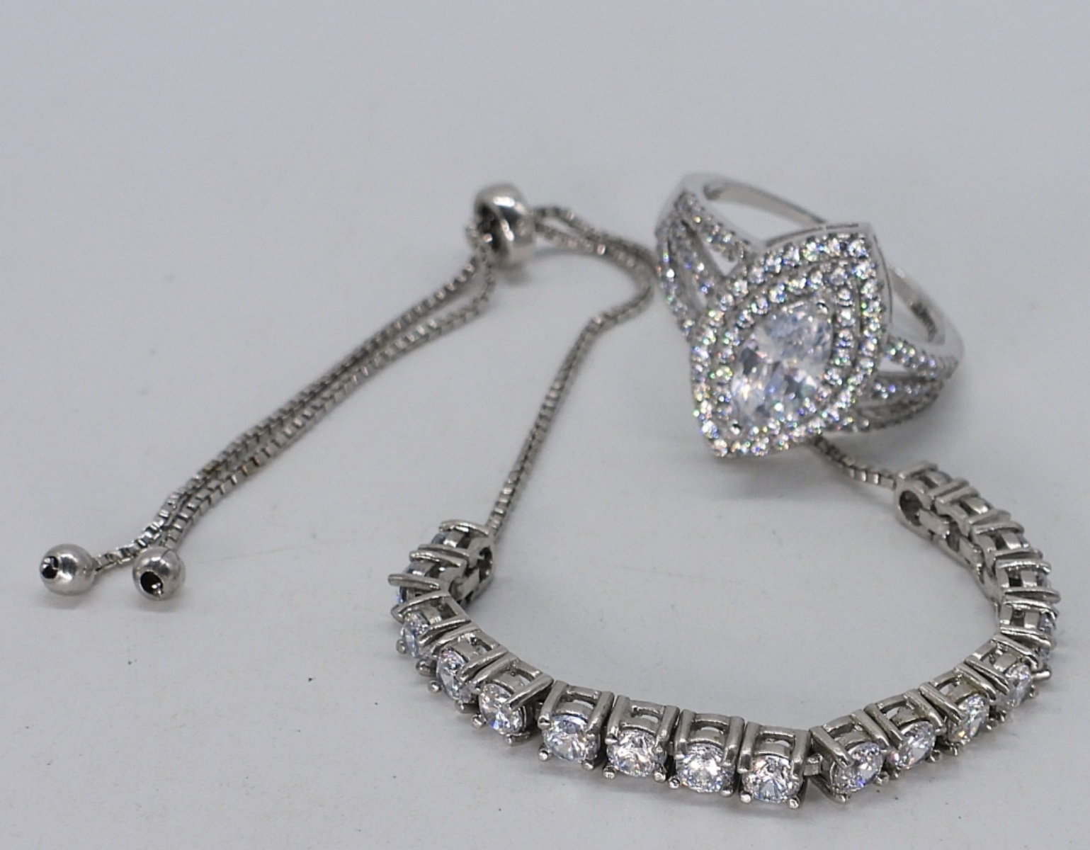 Bridal Style Sterling Necklaces, Ring, Bracelet