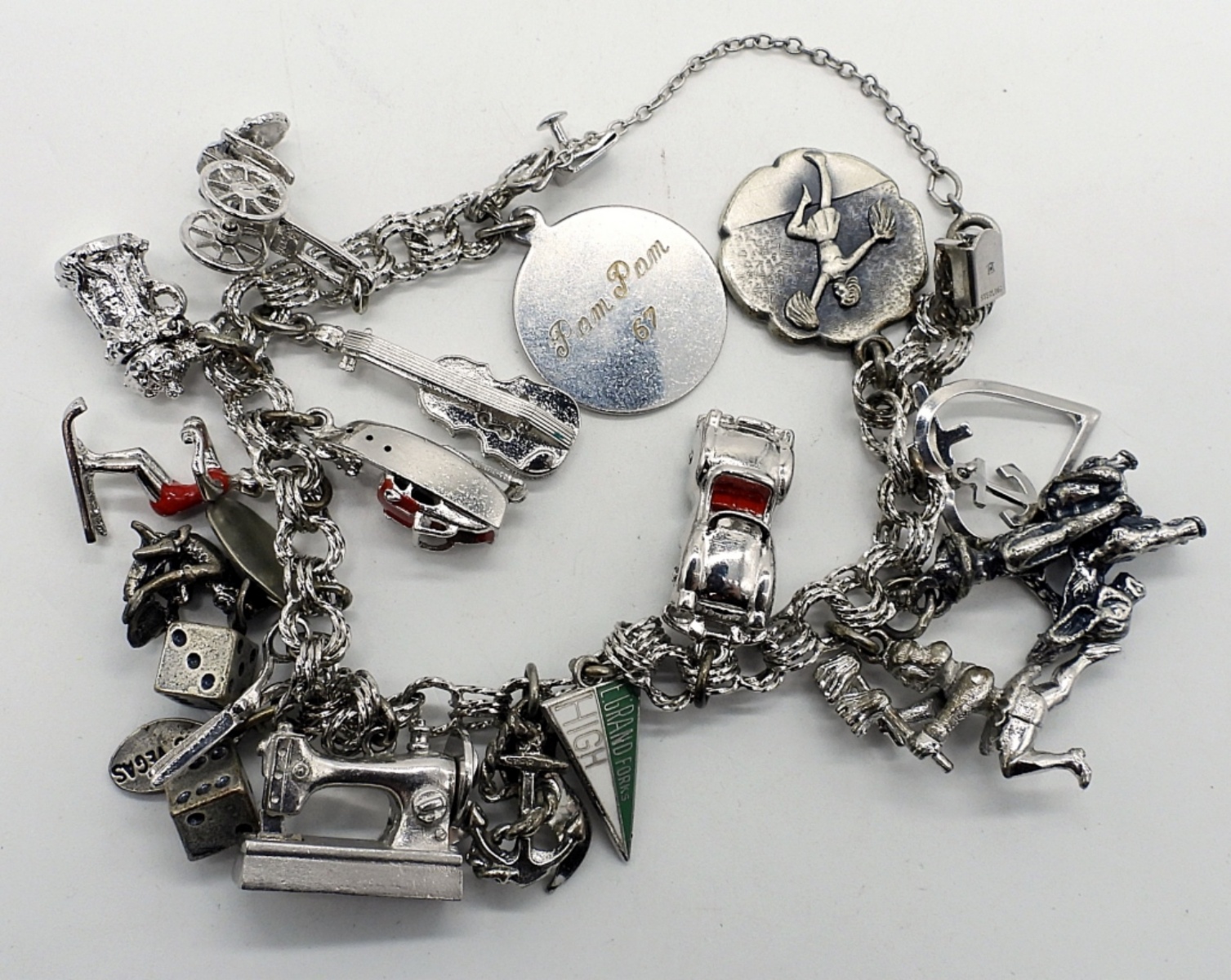 Vintage 925 Charm Bracelet with 17 Charms