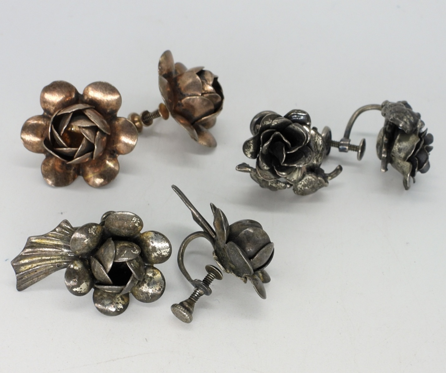 3 Pair of Vintage Sterling Flower Earrings
