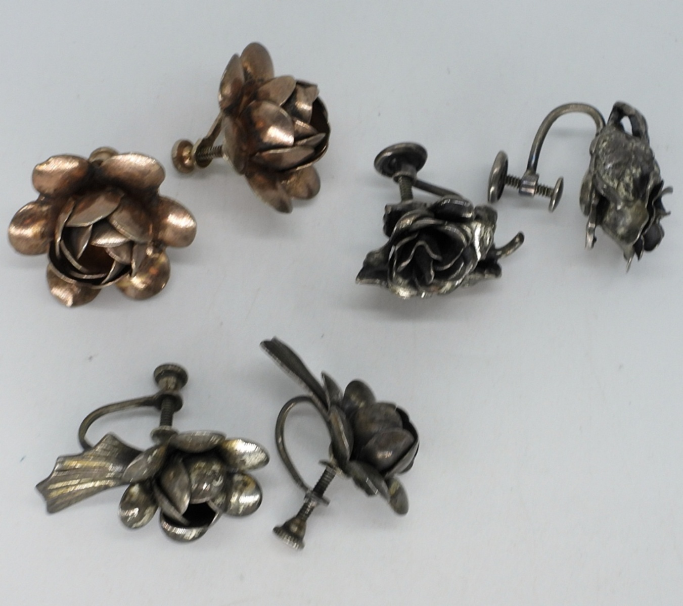 3 Pair of Vintage Sterling Flower Earrings